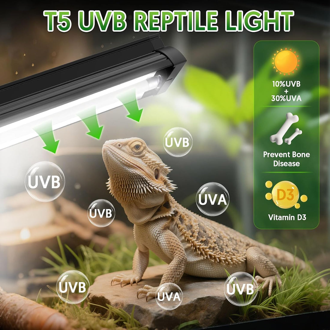 QZQ T5 10.0 UVB Reptile Light Fixture Combo Kit 8W