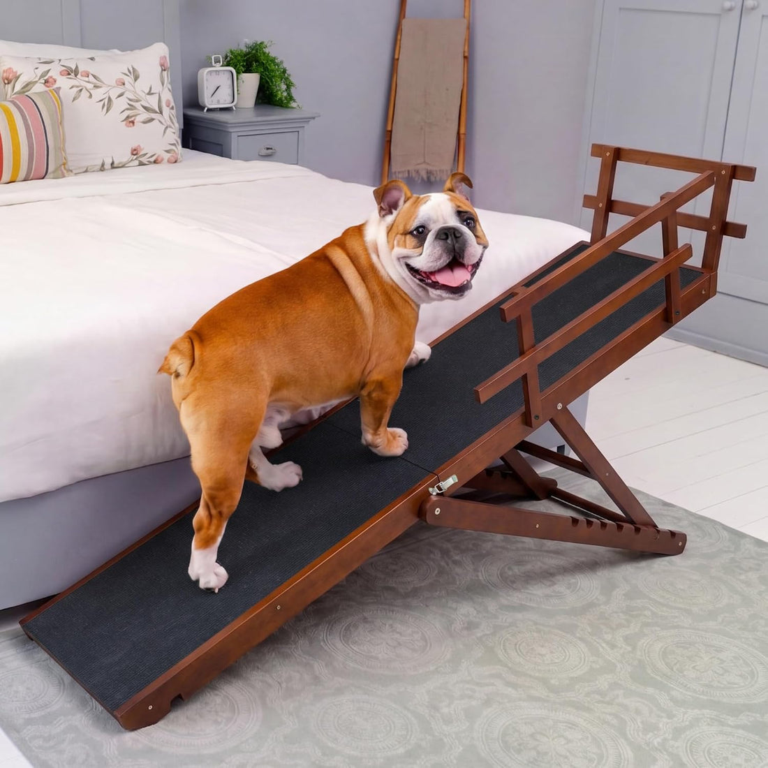 Dog ramp for Bed - PRIORPET Birchwood Adjustable Ramp for Dogs to Get