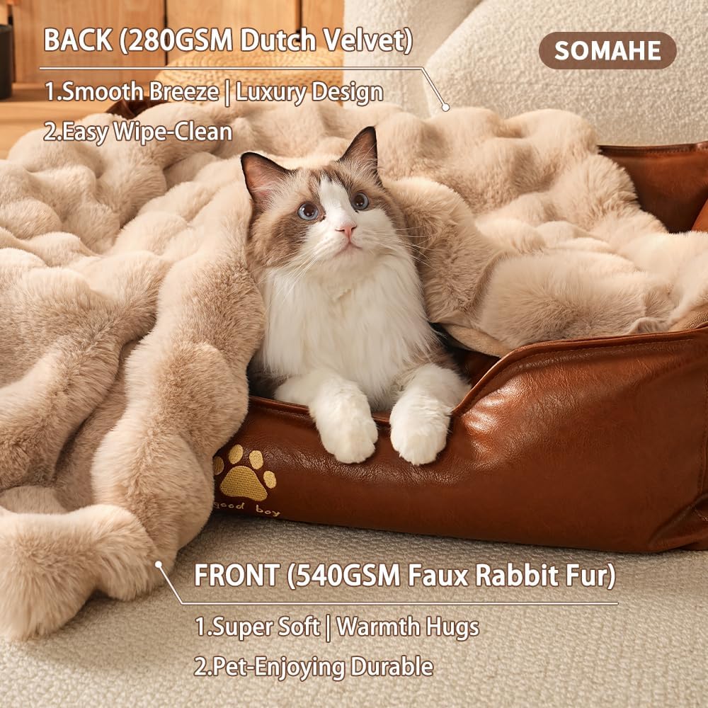SOMAHE Soft Faux Fur Cat Blanket, Washable, Small 22x18