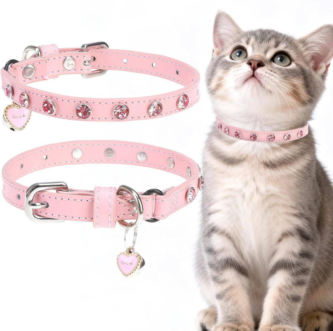 EXPAWLORER Leather Cat Collar for Girl Boy Cats,Black(Skull),S