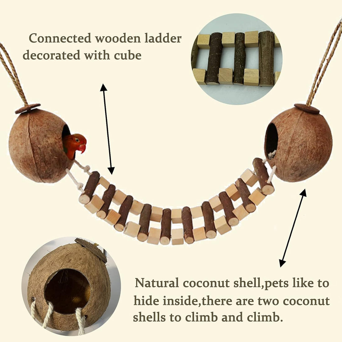 Hamiledyi Coconut Bird Nest Hut with Ladder Hanging Birds Hide House