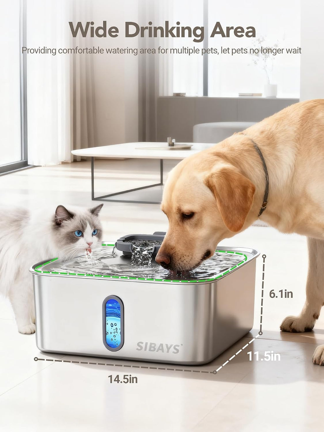 SIBAYS 4Gal/15L Dog Water Fountain for Large Dogs