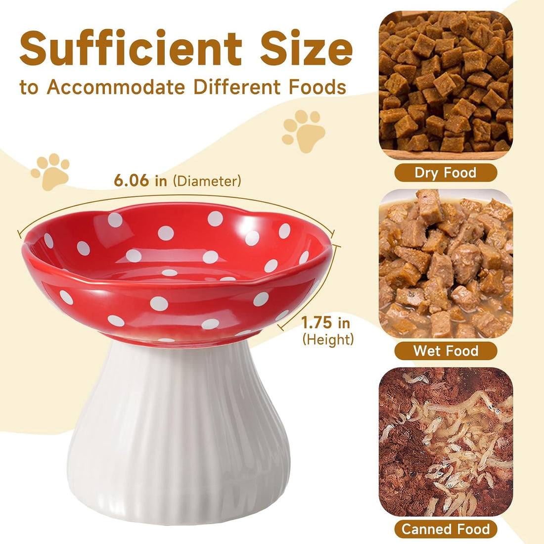 Mushroom Cat Bowl,Whisker Fatigue Cat Bowl,Cute Cat Bowls,Elevated