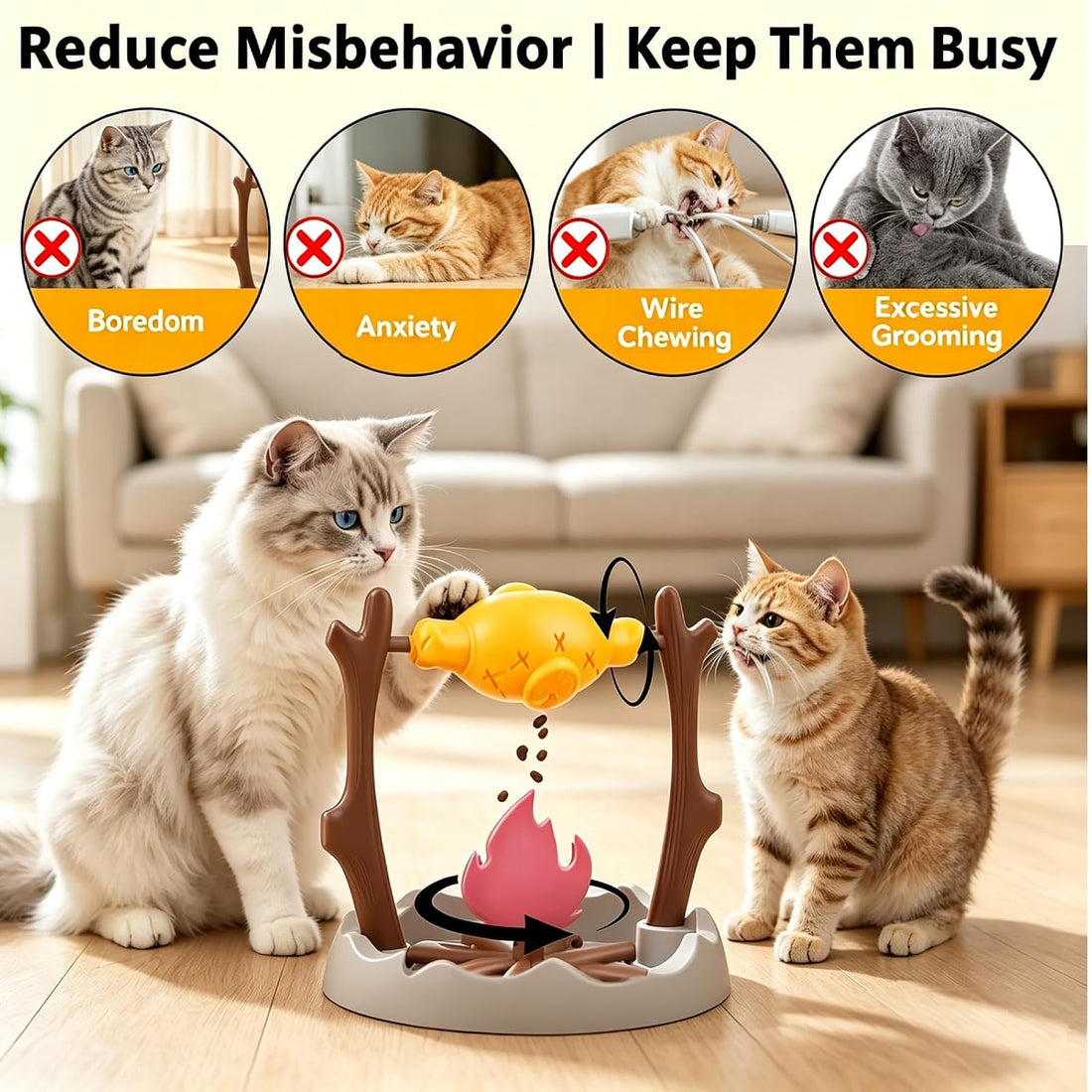 Cat Slow Feeder Puzzle Toy BBQ Campfire‑Grill Style Adjustable