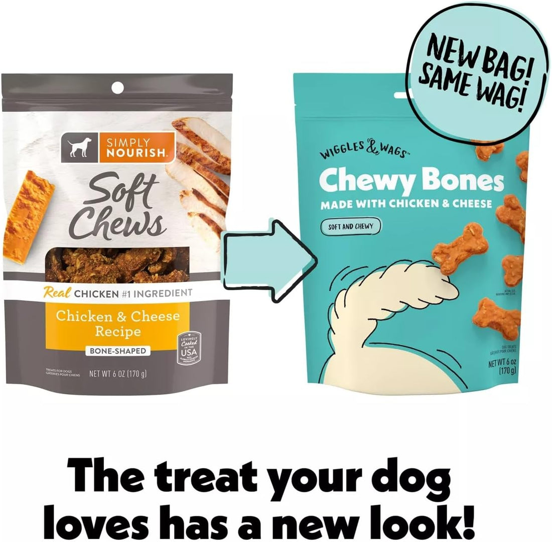Wiggles and Wags Soft Chews Chicken & Cheese Recipe Bone-Shaped Treats