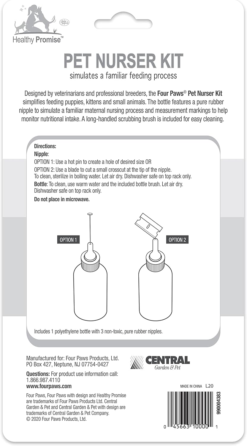 Four Paws Pet Nursing Kit, Feeding Bottle and Brush for Kittens