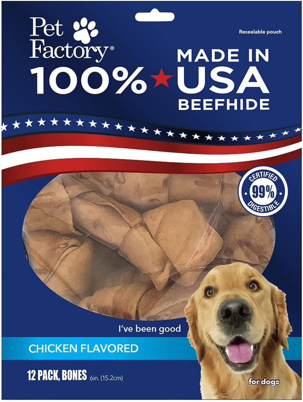 Pet Factory 100% Made in USA Beefhide 6" Knotted Bones Dog Chew Treats