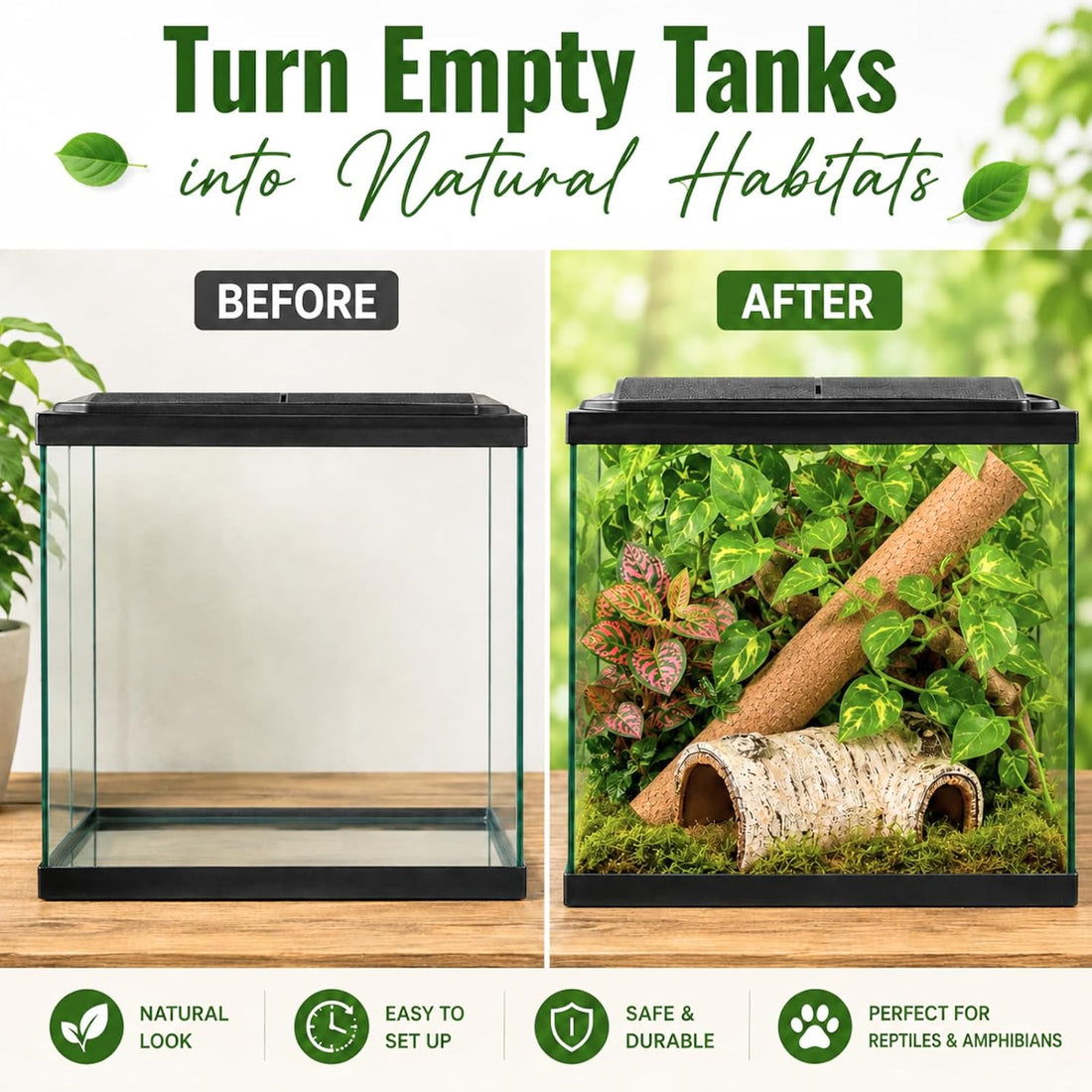 LIKZINWA Reptile Terrarium Decor Kit with Jungle Plants & Vines
