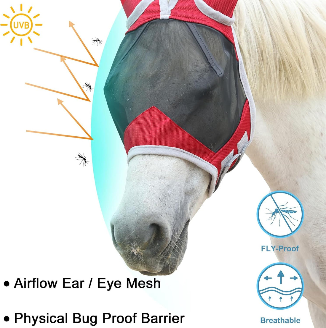 Horse Fly Mask with Ears, Breathable Fine Mesh