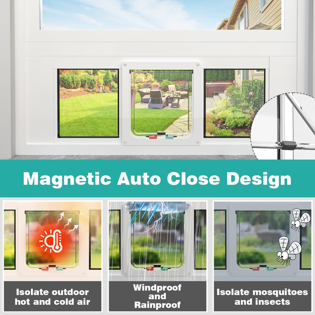 Aluminum Cat Door for Windows - Adjustable to Fit Window Width 32"-36"
