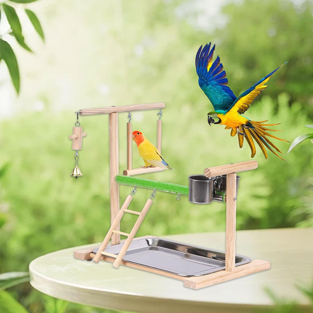 Bird Playground, Natural Wood Bird Perch Stand with Removable Tray
