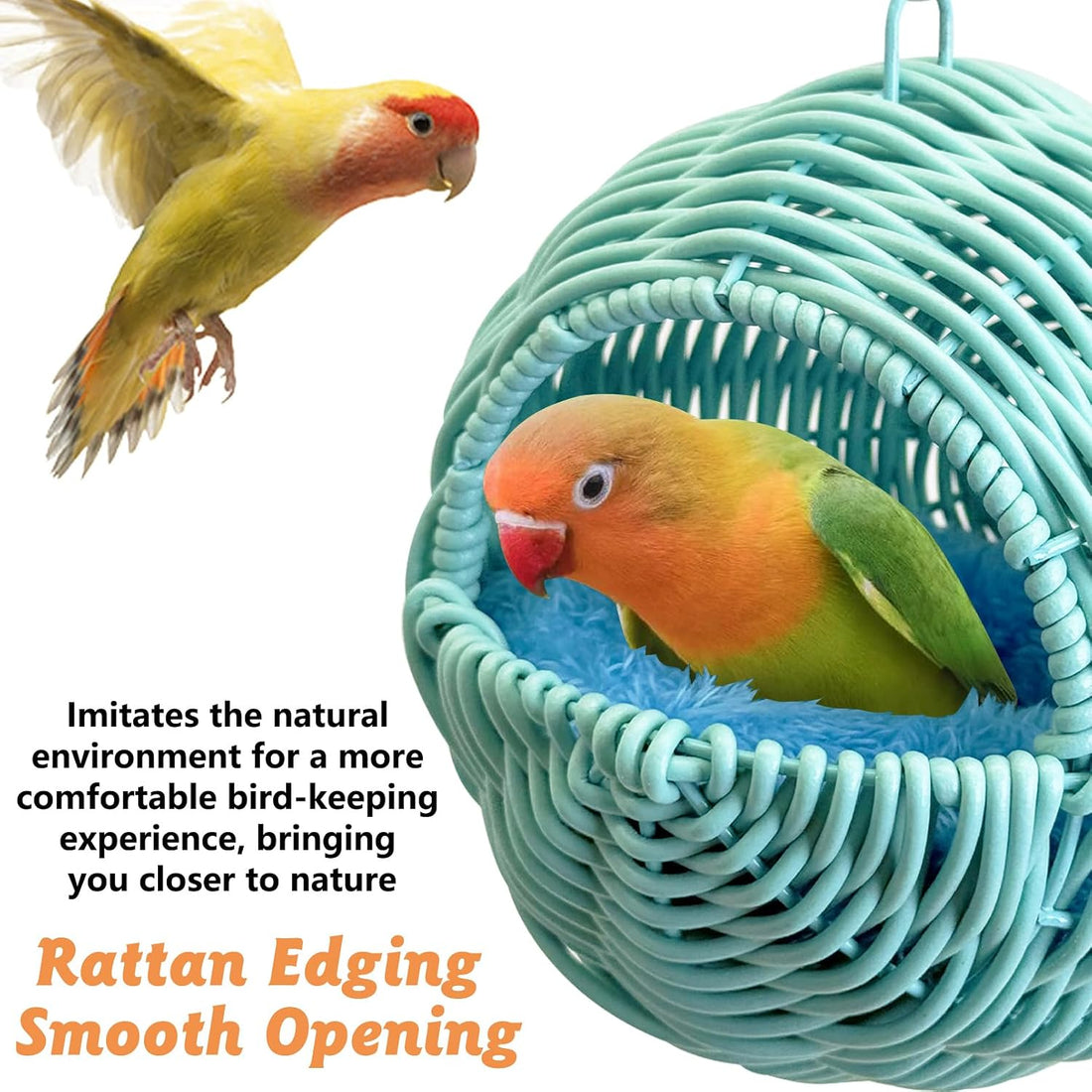 BNOSDM Bird Nest with Soft Pad Hanging Small Parrot Bed Set (Blue)