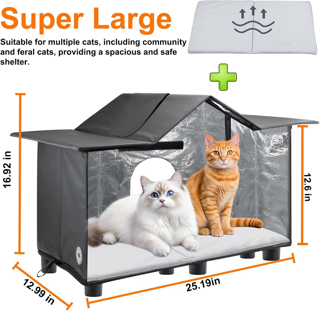 Texsens Outdoor Cat House - Weatherproof Large Cat Shelter