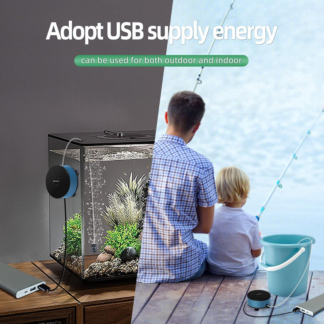 UPETTOOLS Mini USB Aquarium Air Pump, Quiet Fish Tank Oxygen Pump