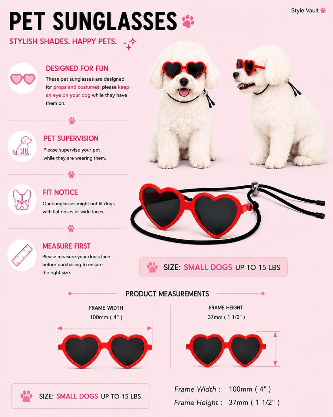 G016 Dog Cat Pet Heart Sunglasses Glasses for Small Breed up to 15lbs