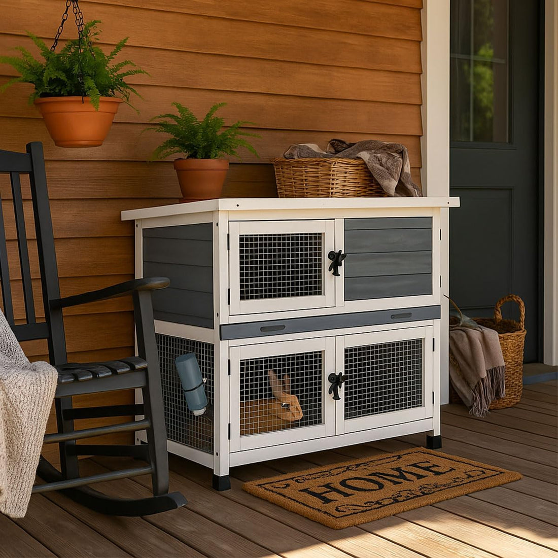 2 Story Solid Wood Rabbit/Bunny Hutch with 2 Large Main Rooms