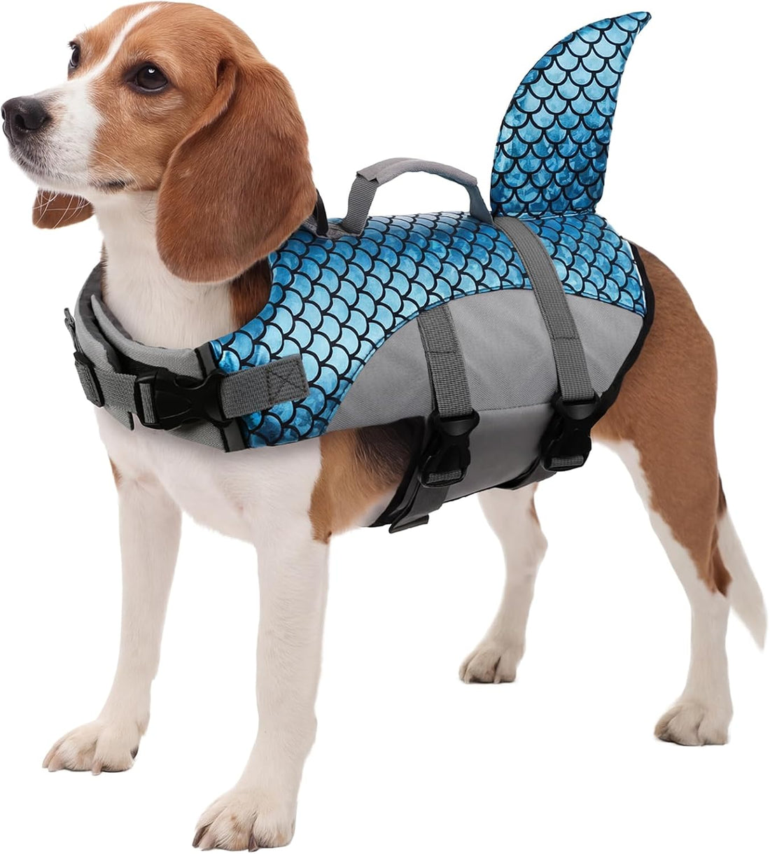 Kuoser Dog Life Jacket with Shark Fin, Ripstop Durable, Pink 2XL