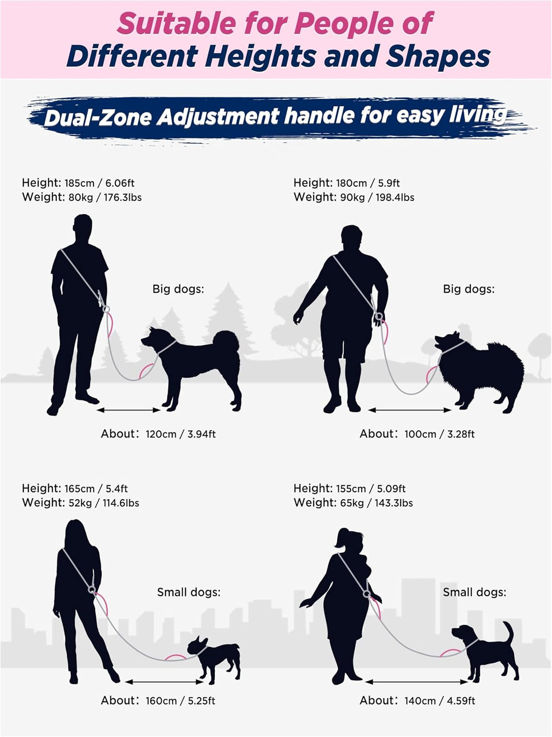 Hands Free Dog Leash, 5.9-10.1ft Crossbody Dog Leash & Waist-Wear