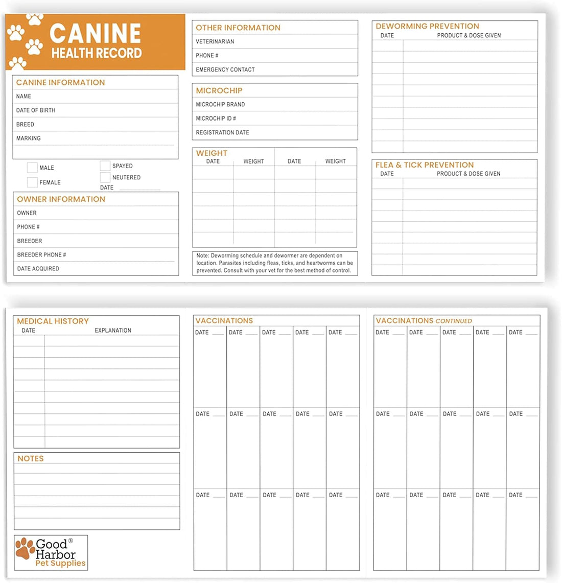 Good|Harbor Pet Supplies | Premium Canine Health Record 6x4 Inch