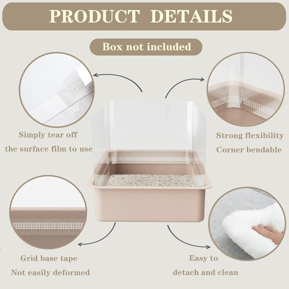 3Pcs Cat Litter Box Pee Shields,Litter Box Splash Guard