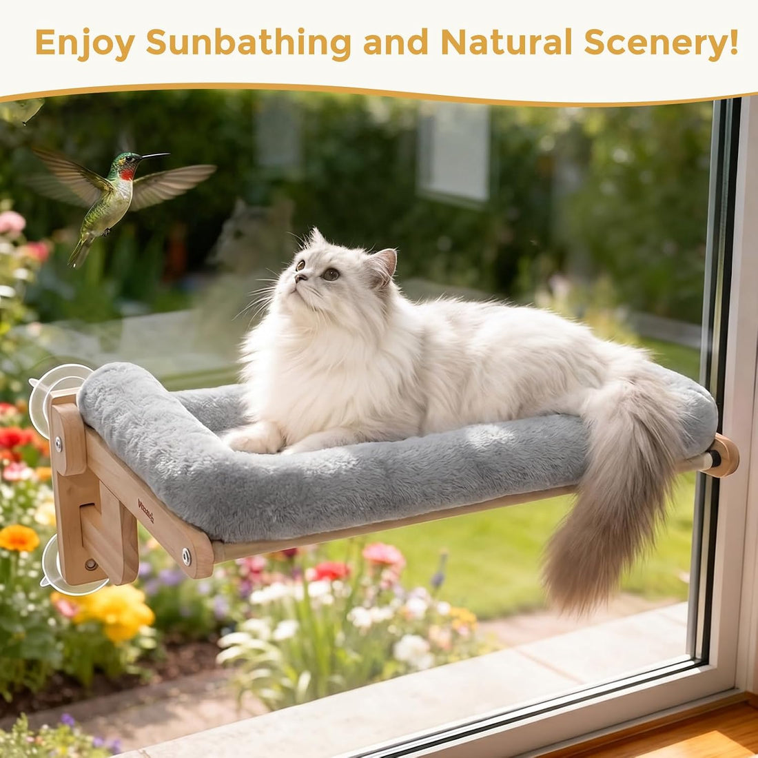 Pecute Cat Window Hammock Foldable, Cat Bed with Soft Cushion Grey