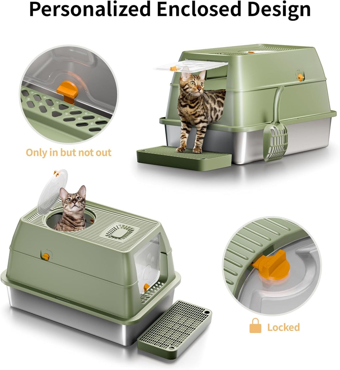 Eosarcu Stainless Steel Cat Litter Box with Lid