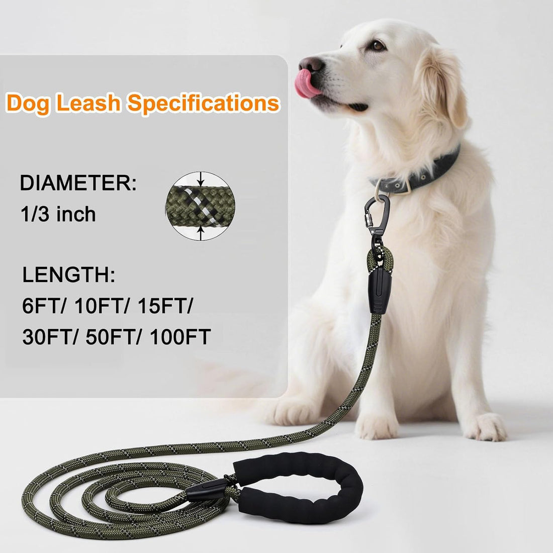 Long Leash for Dog Training 6FT/ 10FT/ 15FT/ 30FT/ 50FT/ 100FT