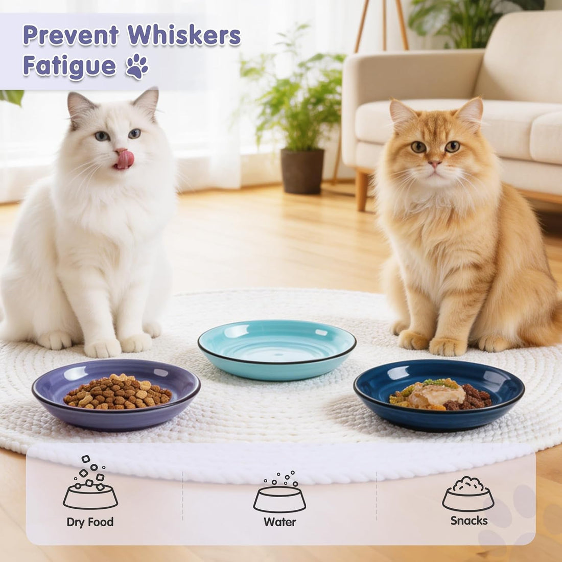 Ceramic Cat Bowls, 5.9 Inch Cat Food Bowl Whisker Friendly