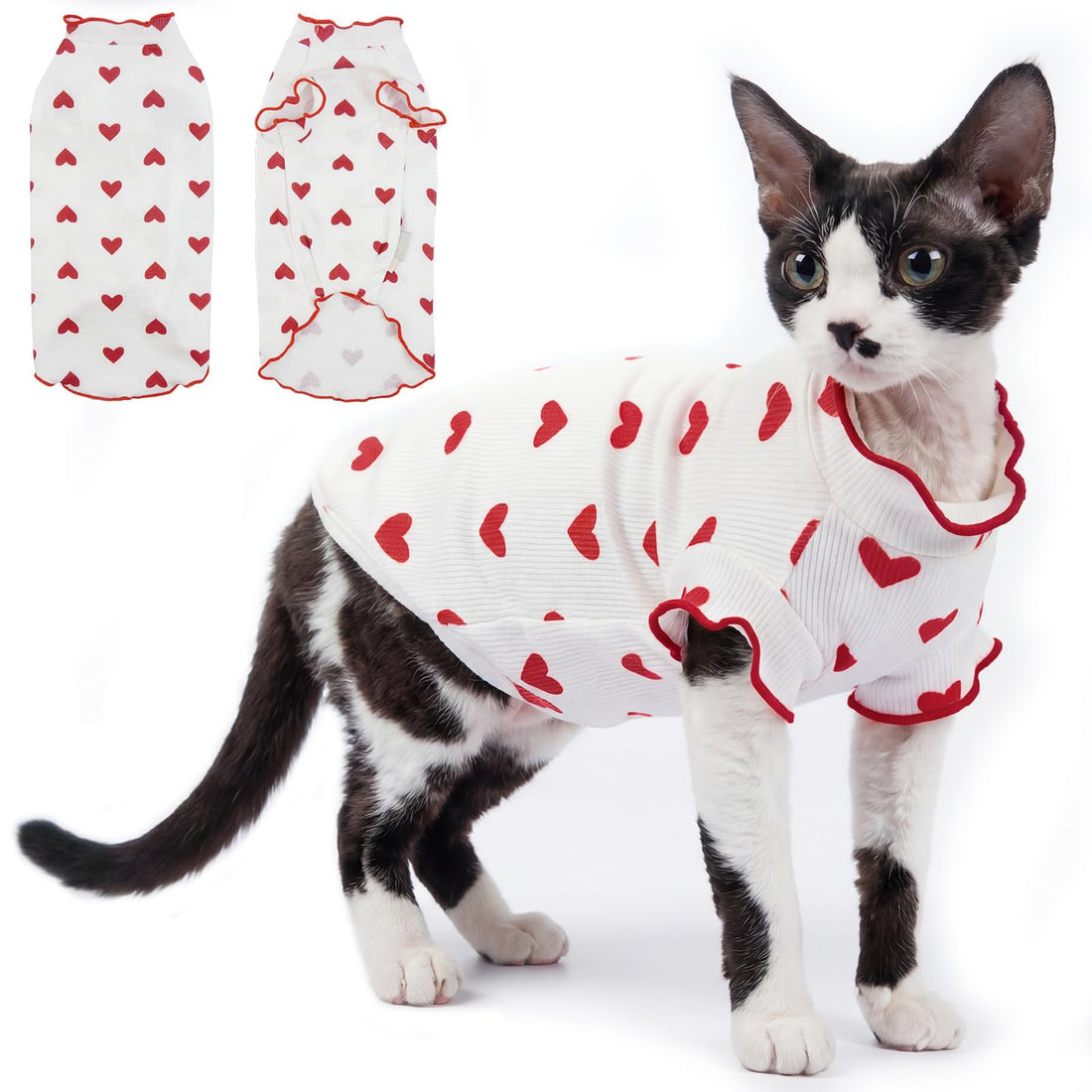 DENTRUN Heart Pattern Sphynx Hairless Cats Shirt