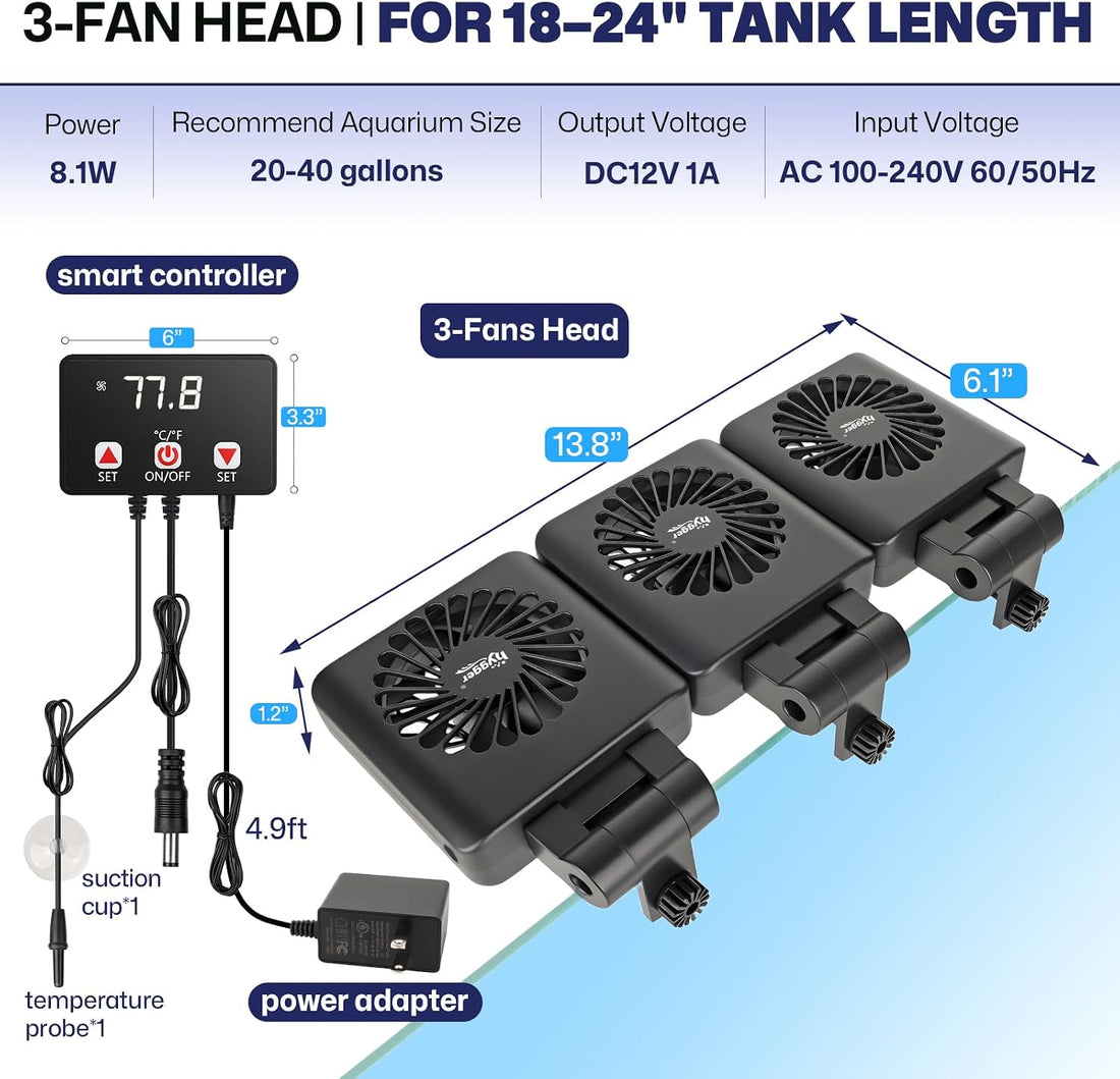 hygger Aquarium Cooling Fan with Smart Temp Control for 30-60 Gal