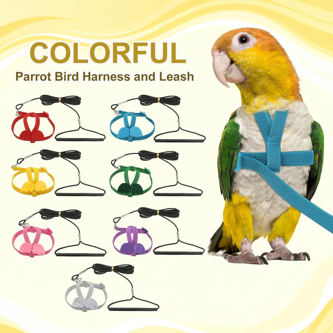 Adjustable Bird Harness Leash, Anti-Bite, S, Red