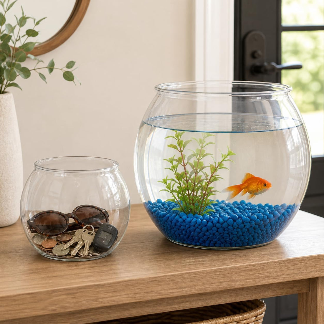 2pcs Plastic DIY Fish Bowls - 135oz Round Clear Fish Tanks 1 Gallon