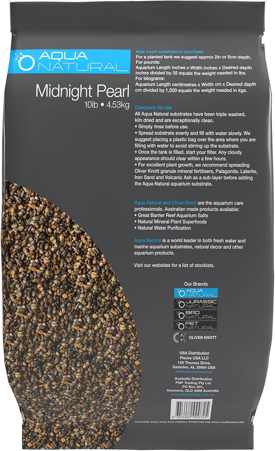 Aqua Natural Aquarium Substrate, Midnight Pearl Gravel, 10lb