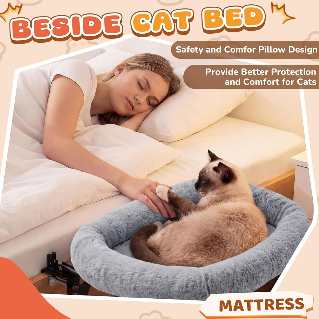 Lewtemi Bedside Pet Bed, Hanging Cat Hammock Attached to Bed or Desk