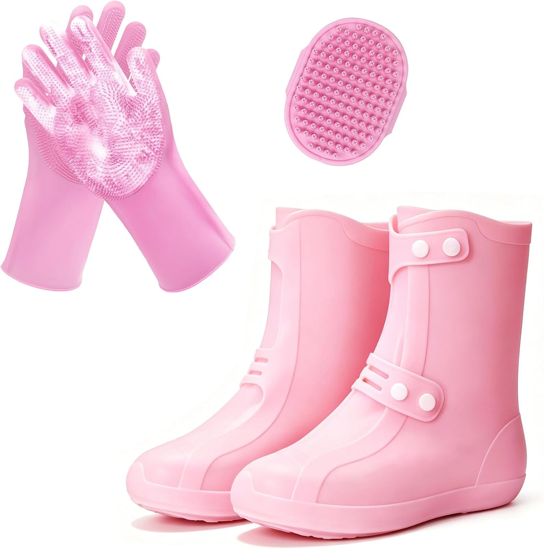 3PCS Pink Dog Bath Kit with Bath Gloves, Shoe Covers, Scrubber