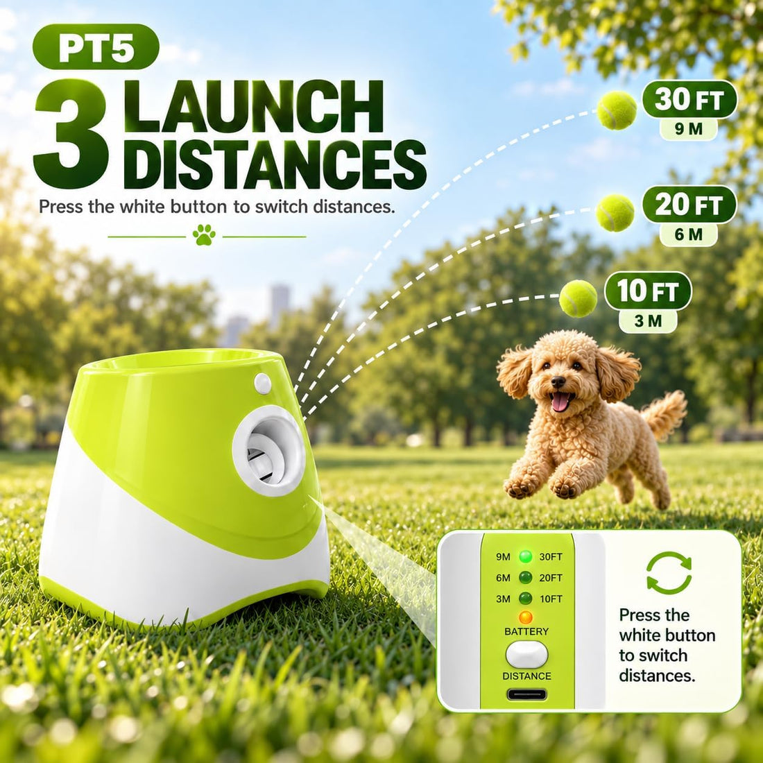 PT5 Automatic Dog Ball Launcher for Small Dogs