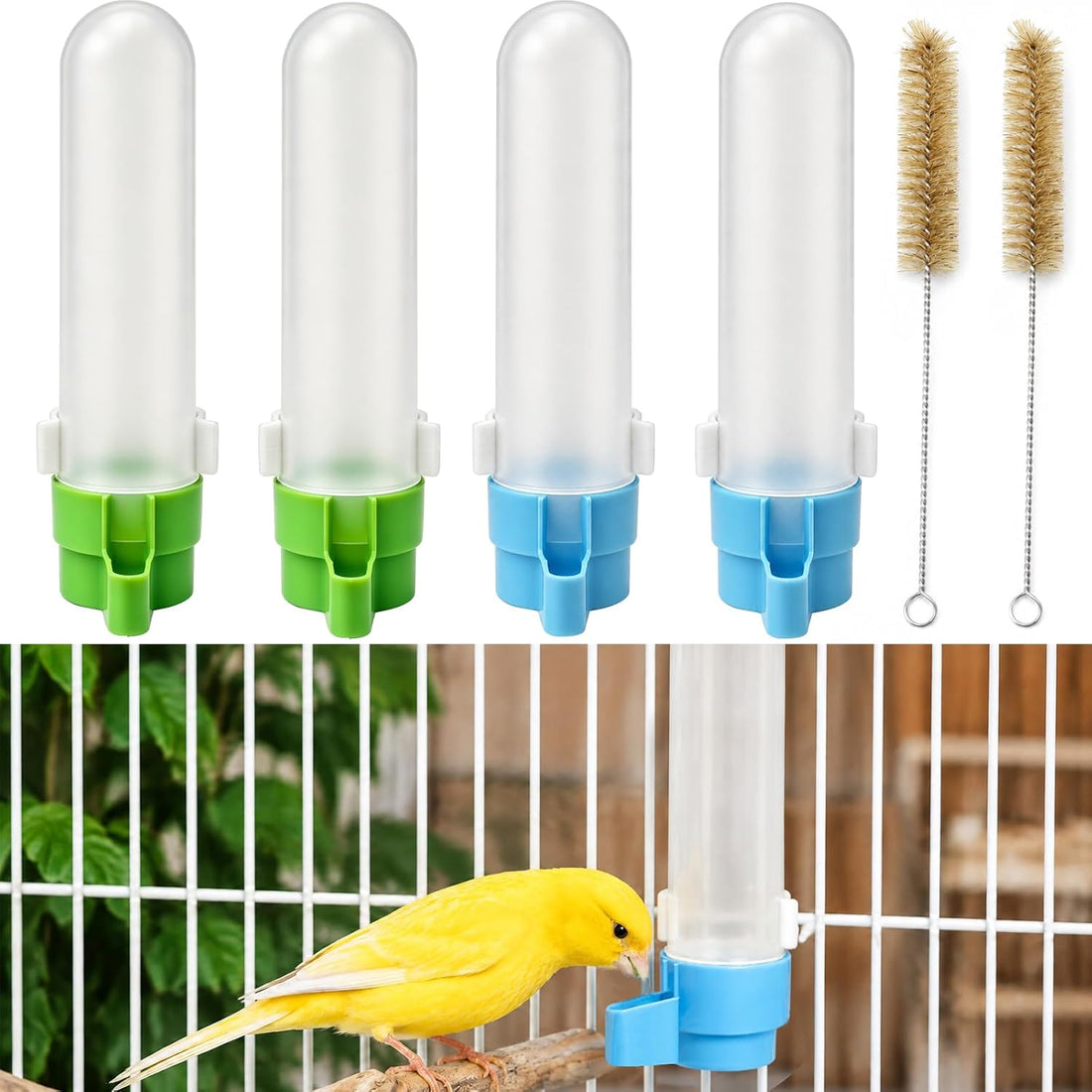 4 Pack Canary Water Dispenser with 2 Cleaning Brushes Set for Bird