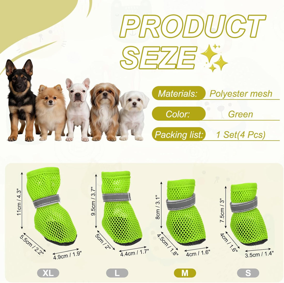 Dog Boots Paw Protector Reflective Adjustable Non Slip Mesh 4Pcs