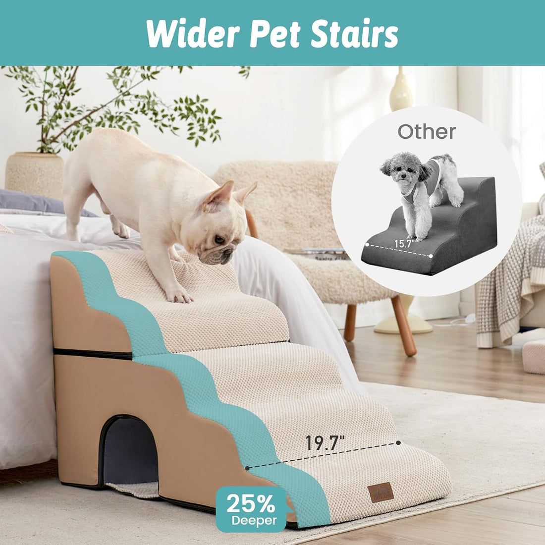 COZY KISS Extra Wide Dog Stairs with Tunnel