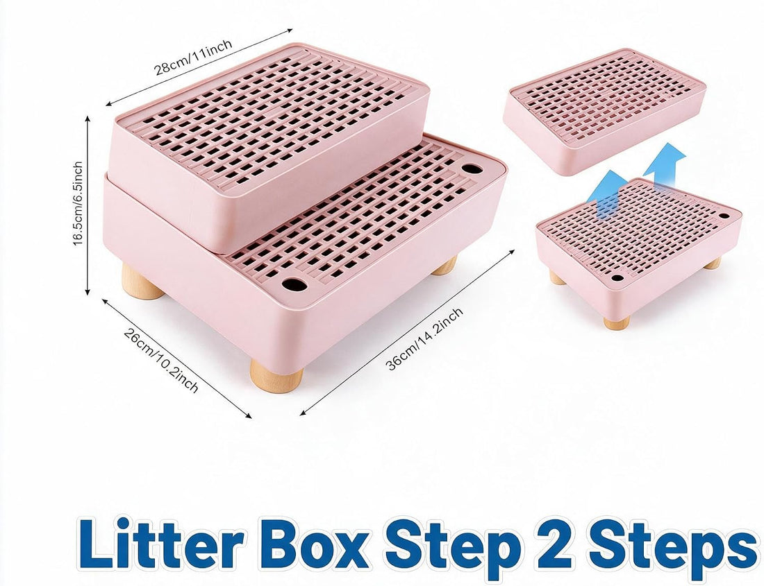 Litter Box Step Ramp Catcher with Wooden Base