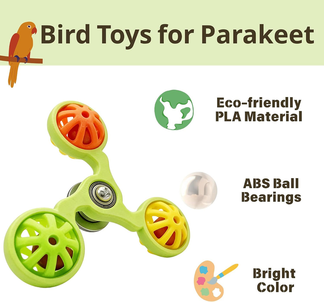 Bird Toys for Parakeets, Wheel Spinning Parrot Toy with Bells