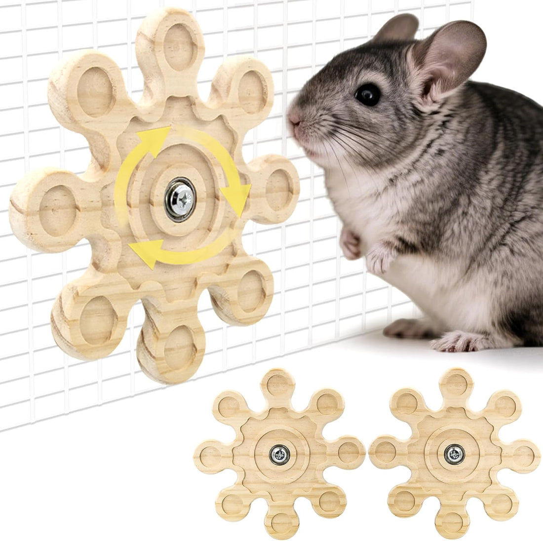 Rotating Chinchilla Chew Toys for Teeth, Kiln-Dried Wood Enrichment
