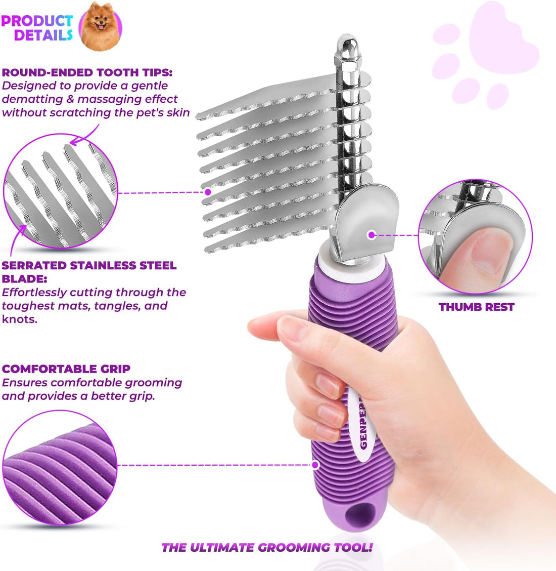 GENPEPADO Dematting Undercoat Rake Comb for Dogs & Cats with Long