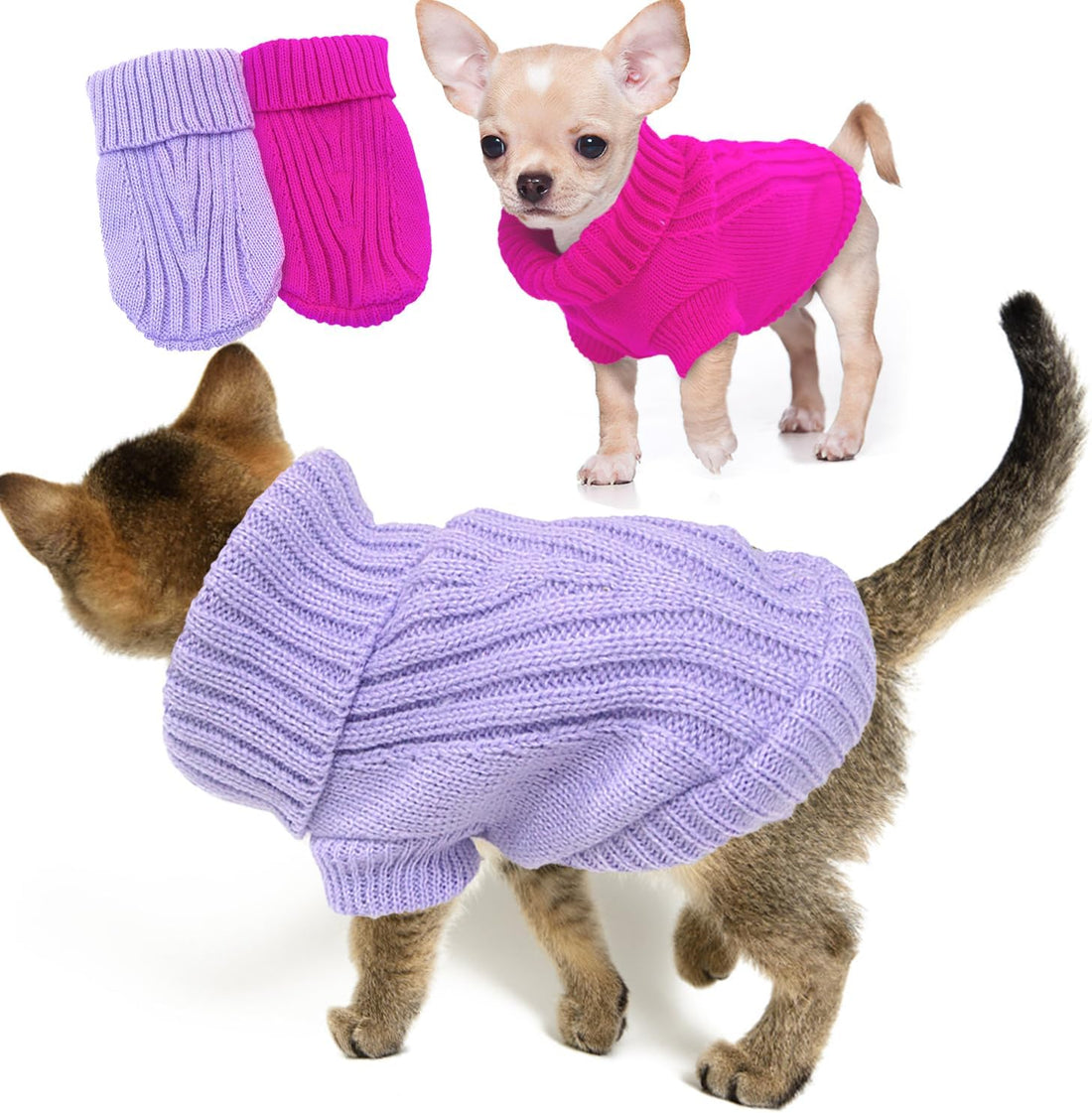 XXS Dog Sweater 2-Pack, Turtleneck Knitwear Dog Sweater for Small