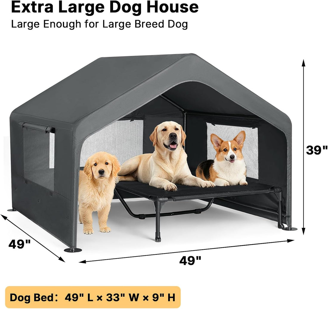Veehoo Extra Large Dog House Outdoor with Elevated Dog Bed