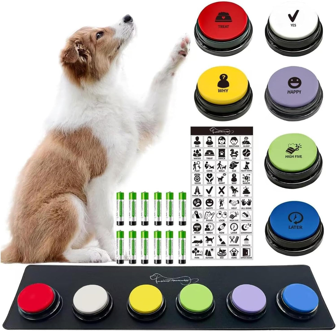 RIBOSY Set of 6 Recordable Buttons with Rubber Mat and 50 Training
