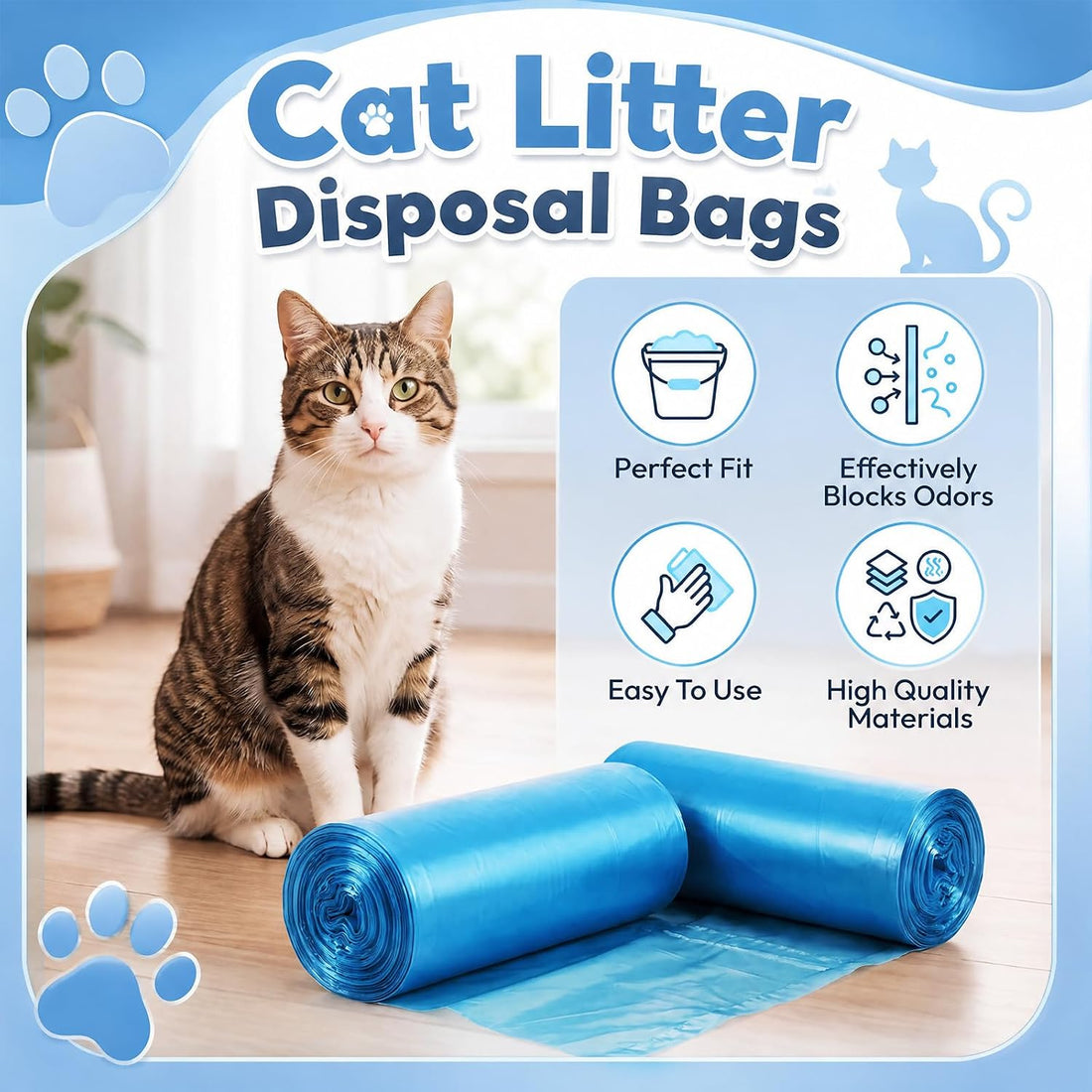 Glenmal 50 Count 2 Rolls Cat Litter Refill Bags, 7-Layer Odor Control