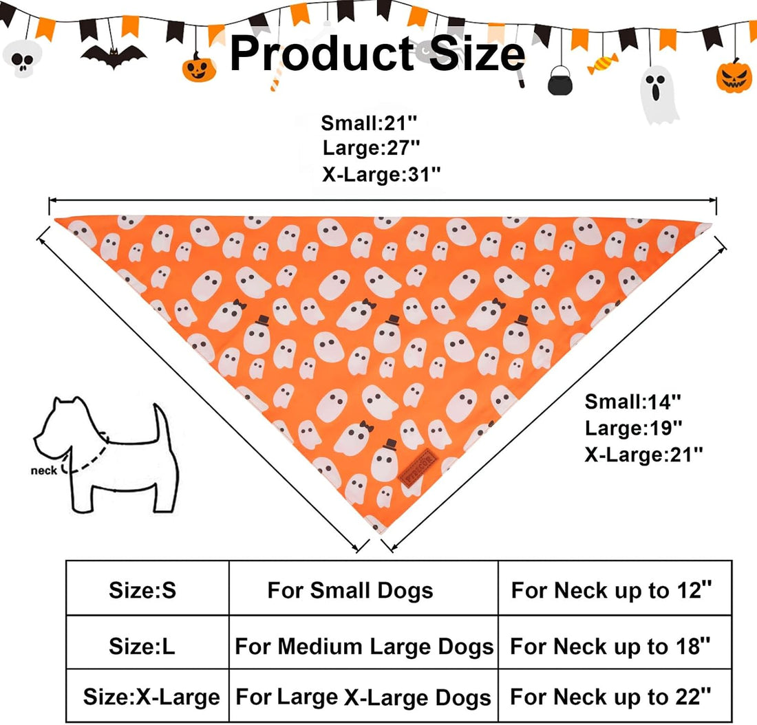 PTDECOR Halloween Dog Bandanas, Classic Skeleton Ghost Pet Scarf