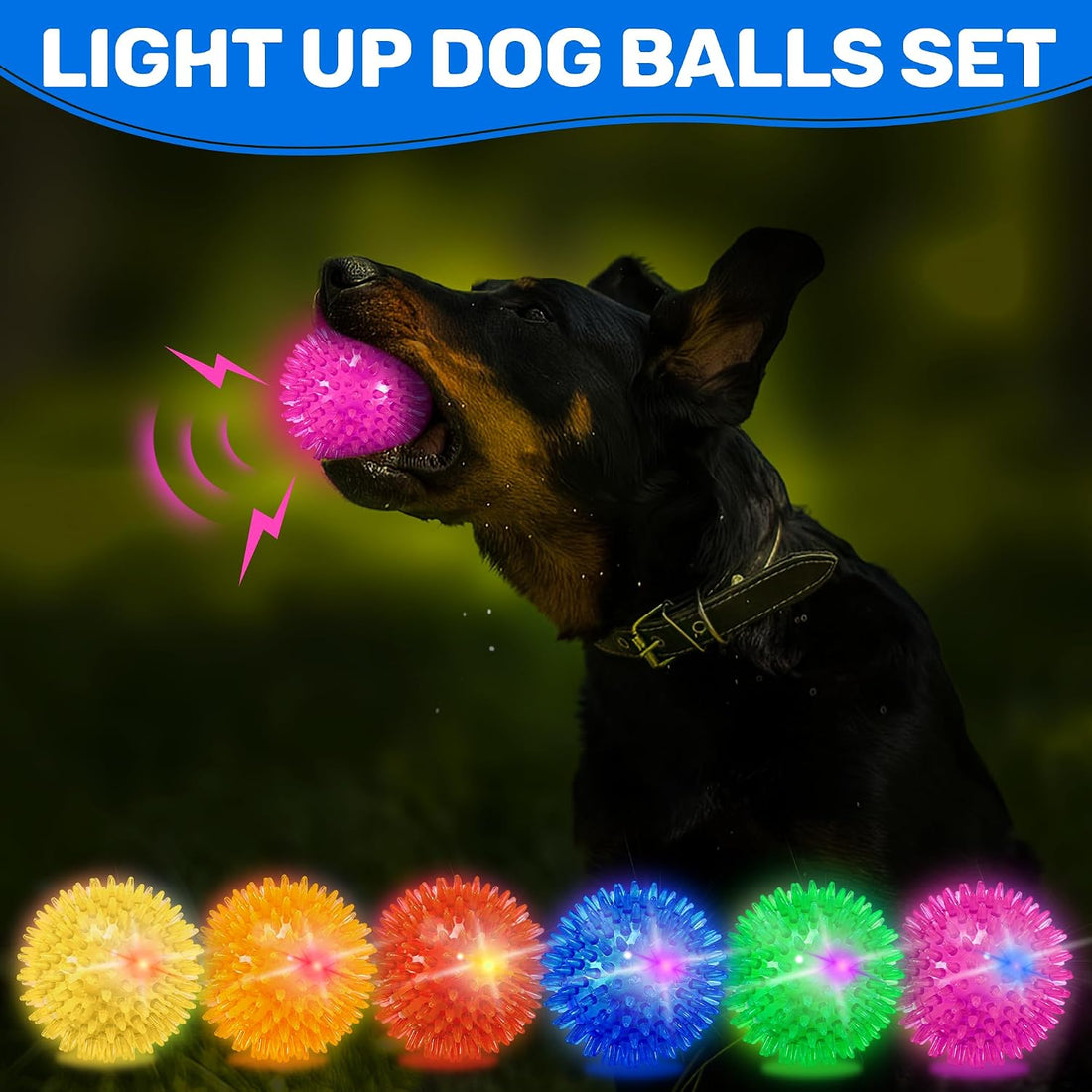 Ousiya 6 Pack 2.5" Light Up Squeaky Dog Balls