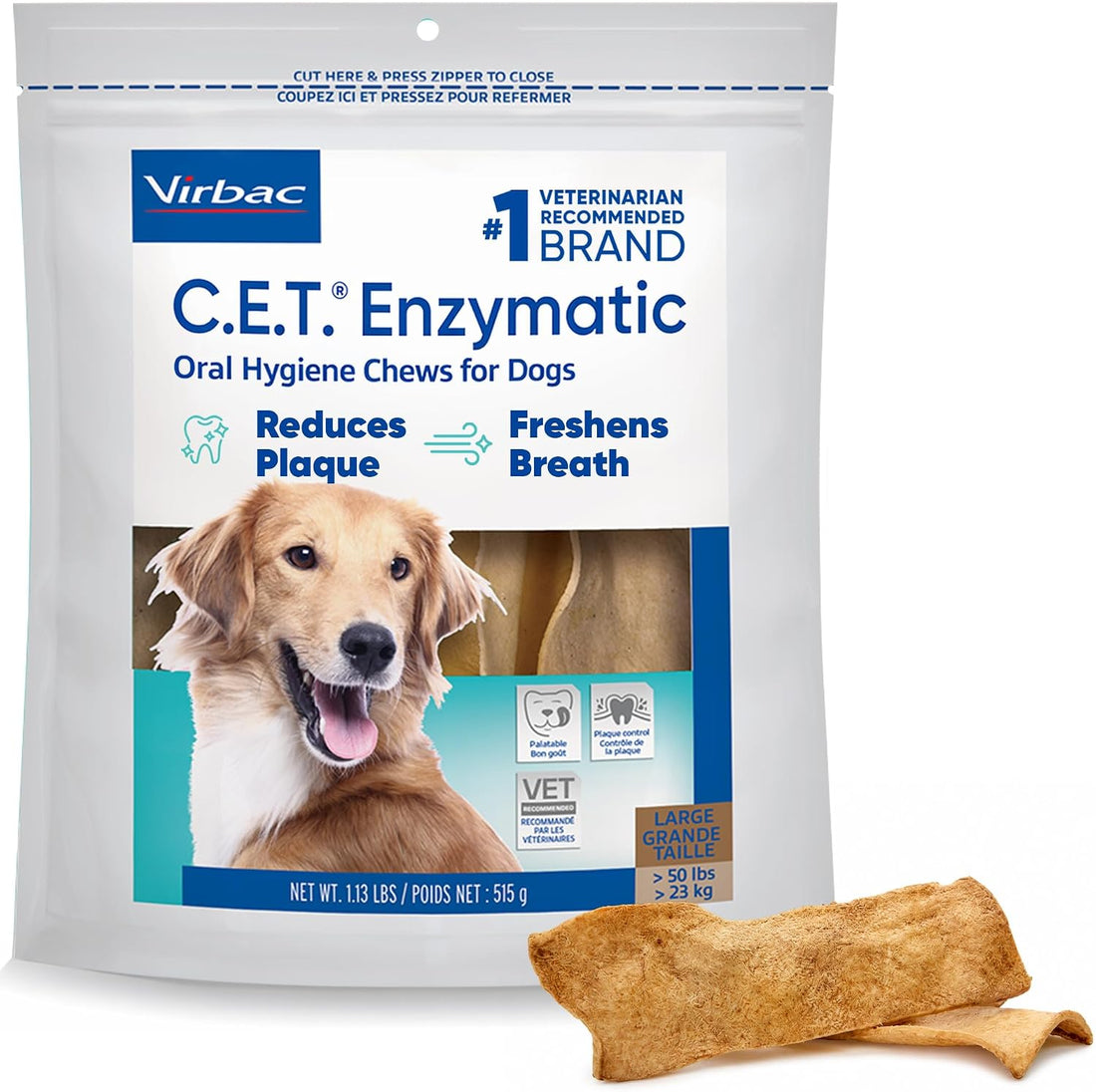 Virbac C.E.T.® Enzymatic Oral Hygiene Chews for Dogs, Large